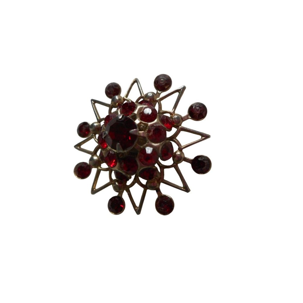 Vintage Estate Costume red "Rhinestone" Gold Brooch Pin Jewelry - Picture 2 of 3